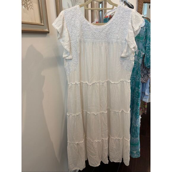 EUC J Marie white embroidered midi dress, $180 Large - Picture 3 of 7